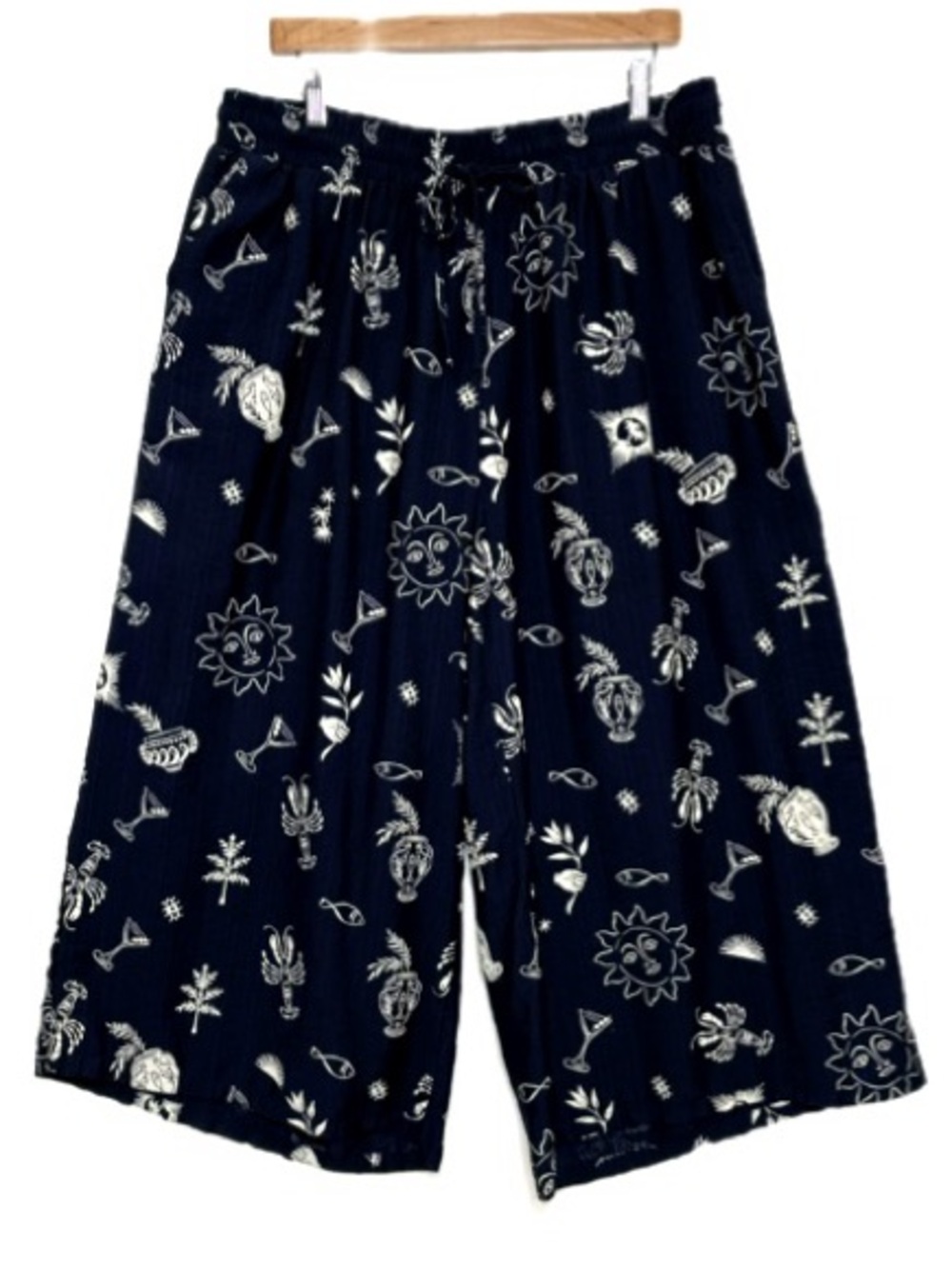 Bloomchic Lobster Sun Fish Martini Print Wide Leg Crop Pant Womens Size 18/20